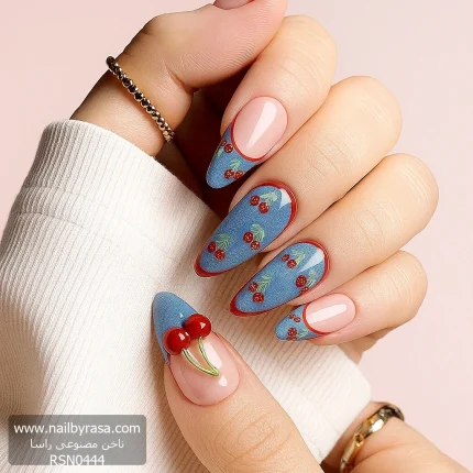 ناخن مصنوعي راسا طرح آلبالو رنگ قرمز و آبی