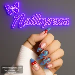ناخن مصنوعي راسا طرح آلبالو رنگ قرمز و آبی