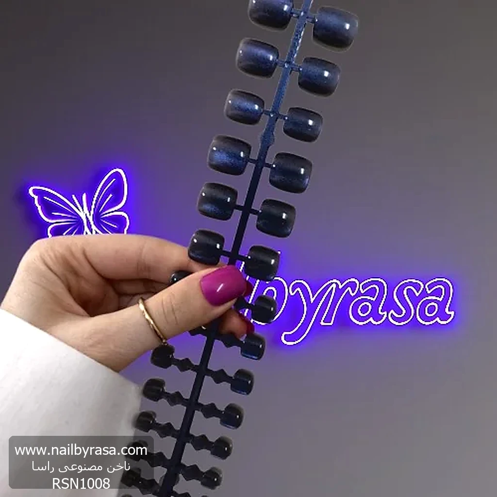 RSN1008-1 ناخن مصنوعی پا کریستالی کهکشانی رنگ سرمه ای