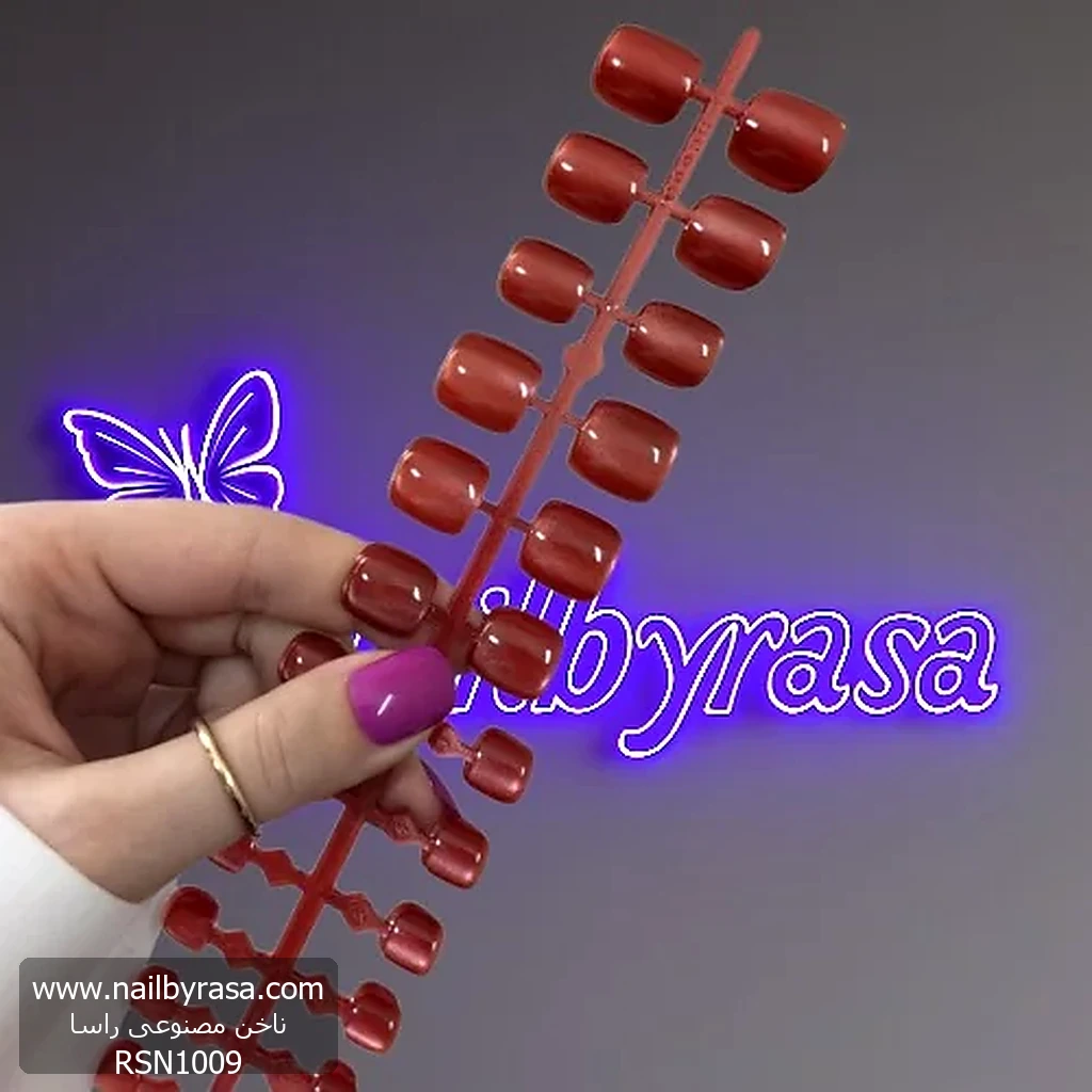 RSN1009-1 ناخن مصنوعی پا کریستالی کهکشانی رنگ قرمز
