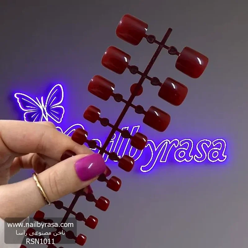 ناخن مصنوعی پا رنگ قرمز تیره