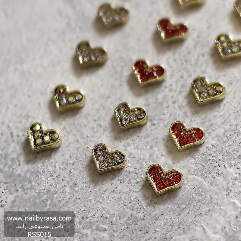 استیکر برجسته ناخن راسا طرح قلب قرمز طلایی نقره ای