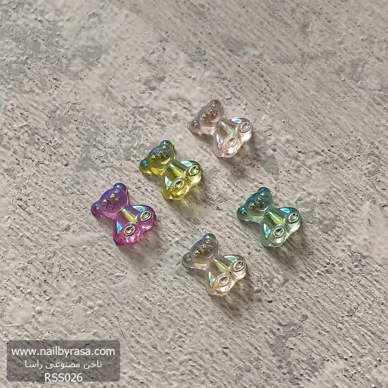 استیکر برجسته ناخن راسا طرح خرس رنگی کرومی شفاف