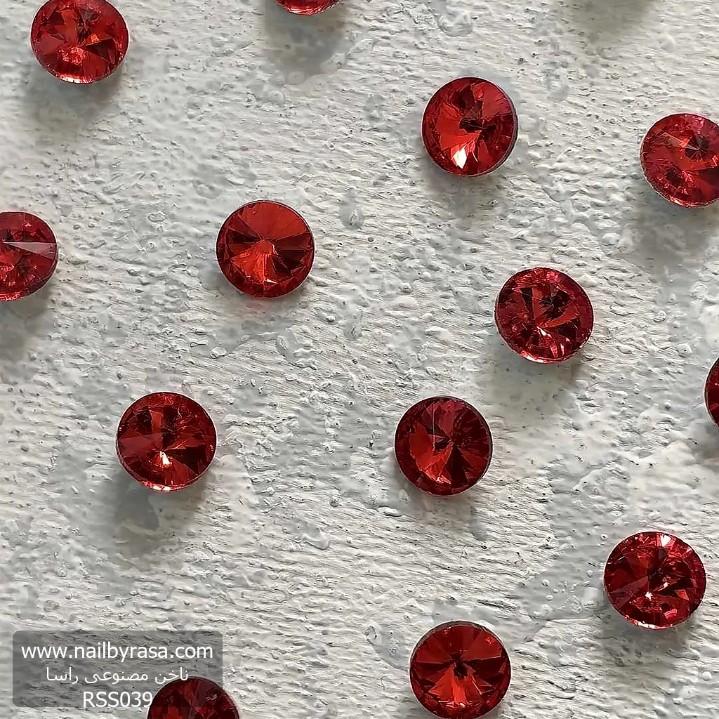 RSS039 استیکر برجسته ناخن راسا طرح دایره کریستالی قرمز