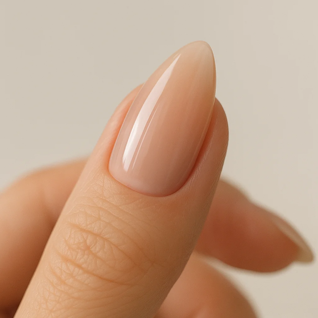 فرم ناخن بادامی با رنگ لاک طبیعی