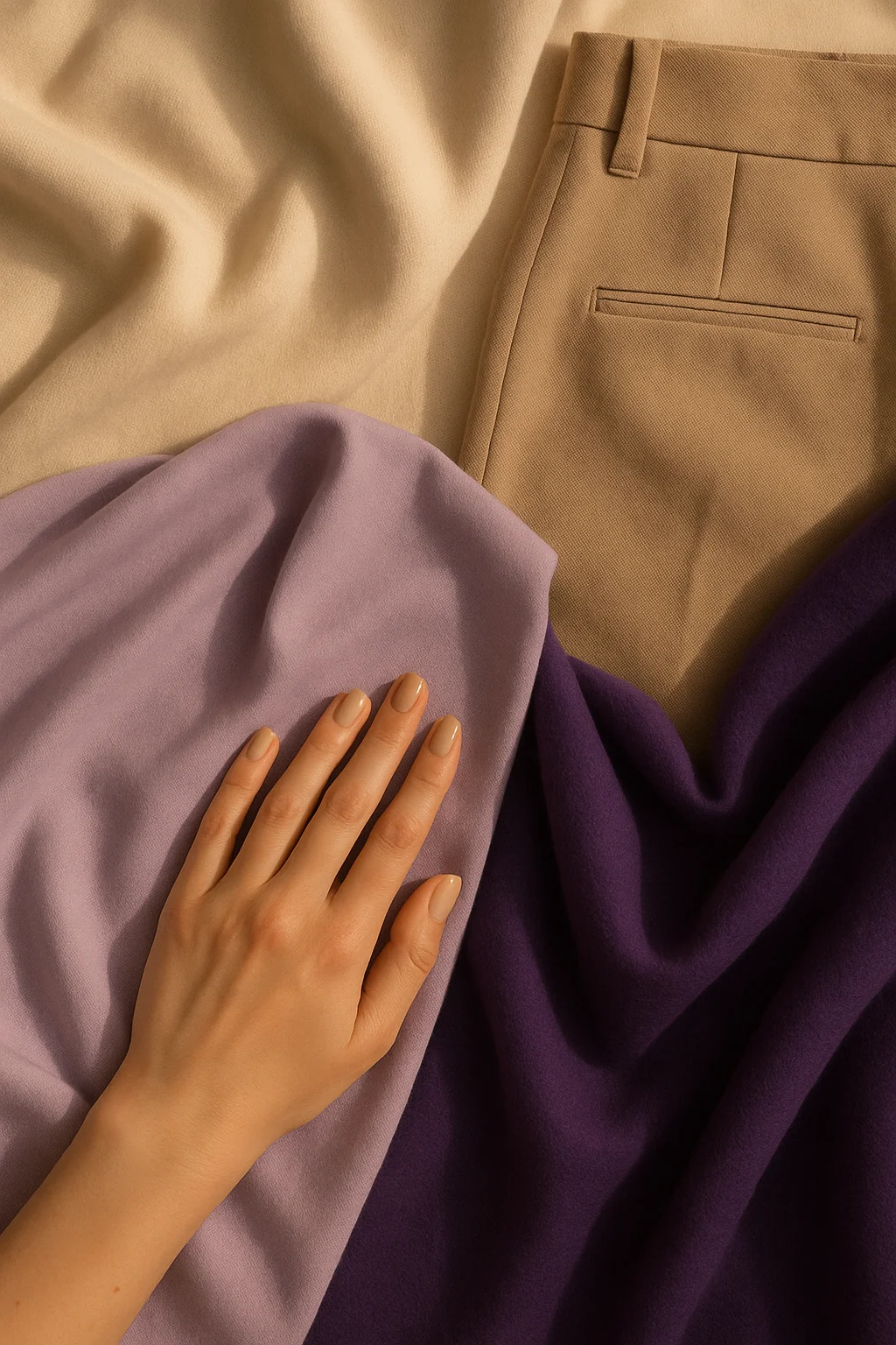 ترکیب رنگ بنفش و کرمی در لباس و مانیکور برای استایل لوکس ۱۴۰۴