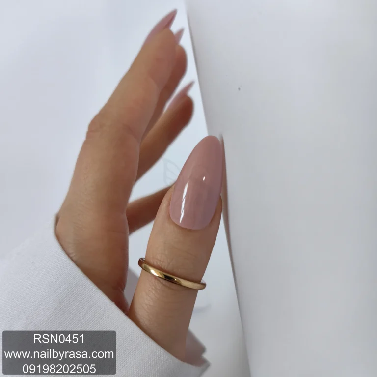 ناخن مصنوعی راسا فرم بادامی رنگ رز پودری براق مدل RSN0451