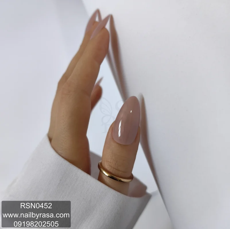 ناخن مصنوعی راسا فرم بادامی رنگ نود طبیعی براق (طرح سالنی) مدل RSN0452