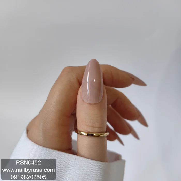 ناخن مصنوعی راسا فرم بادامی رنگ نود طبیعی براق (طرح سالنی) مدل RSN0452