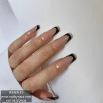 ناخن مصنوعی راسا فرم مربعی رنگ مشکی فرنچ با خط نقره‌ای براق مدل RSN0453