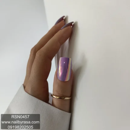 ناخن مصنوعی راسا فرم مربعی رنگ یاسی کروم براق مدل RSN0457