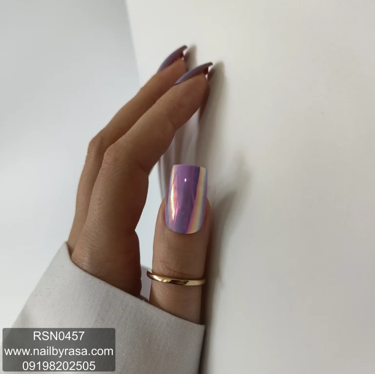 ناخن مصنوعی راسا فرم مربعی رنگ یاسی کروم براق مدل RSN0457