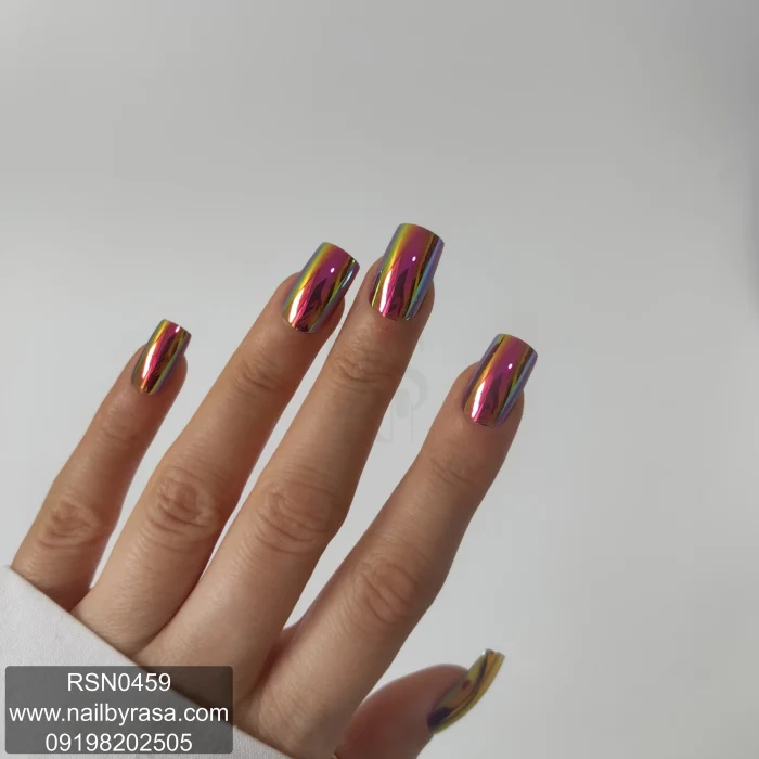 ناخن مصنوعی راسا فرم مربعی رنگ مولتی‌کروم براق (رنگین‌کمانی) مدل RSN0459