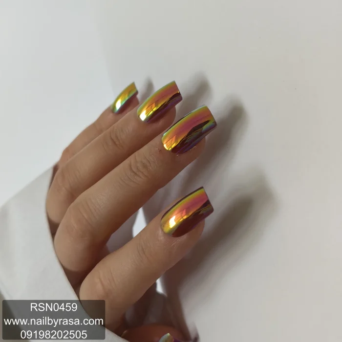 ناخن مصنوعی راسا فرم مربعی رنگ مولتی‌کروم براق (رنگین‌کمانی) مدل RSN0459