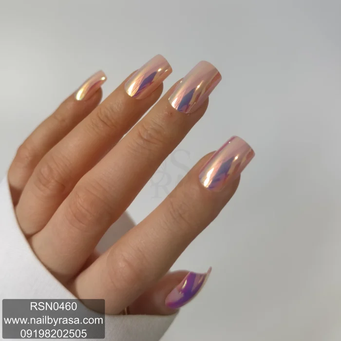 ناخن مصنوعی راسا فرم مربعی رنگ صدفی رز گلد براق مدل RSN0460