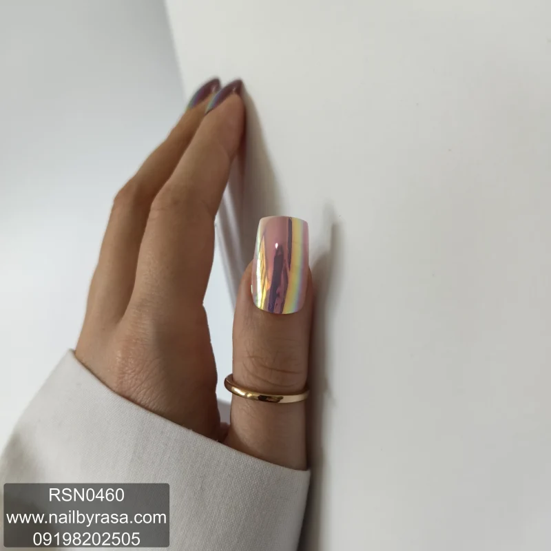 ناخن مصنوعی راسا فرم مربعی رنگ صدفی رز گلد براق مدل RSN0460