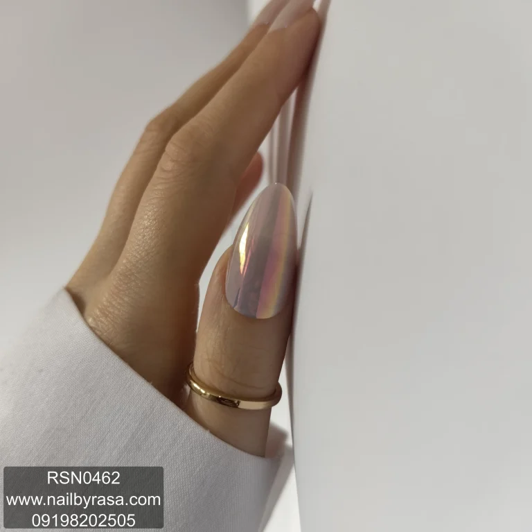 ناخن مصنوعی راسا فرم بادامی رنگ صورتی صدفی کروم براق مدل RSN0462