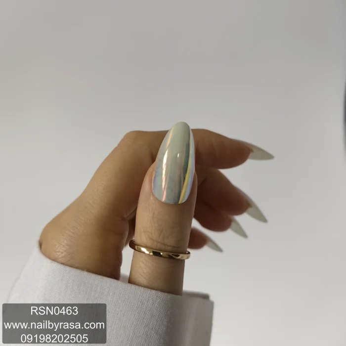 ناخن مصنوعی راسا فرم بادامی رنگ نود صدفی کروم براق مدل RSN0463