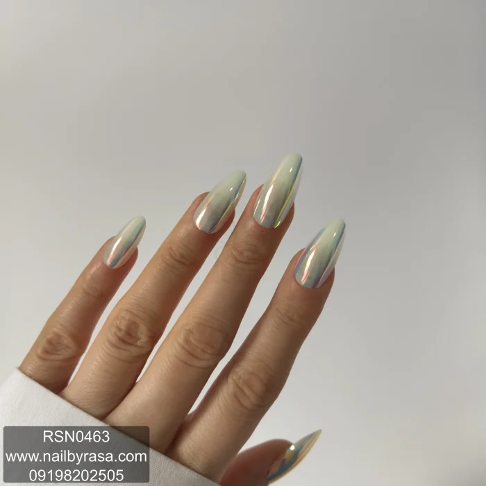 ناخن مصنوعی راسا فرم بادامی رنگ نود صدفی کروم براق مدل RSN0463