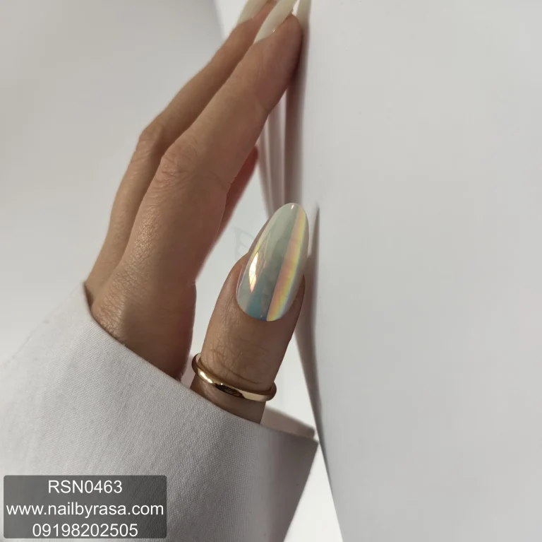 ناخن مصنوعی راسا فرم بادامی رنگ نود صدفی کروم براق مدل RSN0463