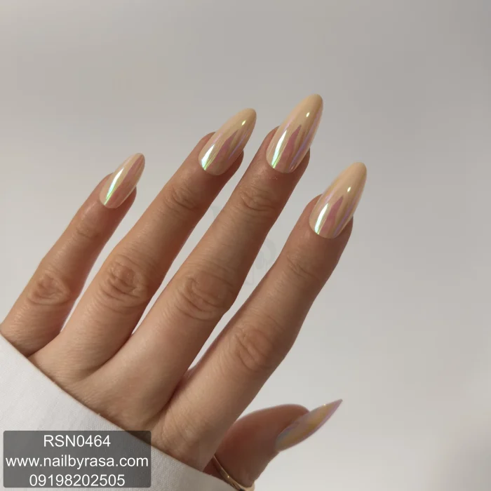 ناخن مصنوعی راسا فرم بادامی رنگ کرمی شاین براق صدفی مدل RSN0464