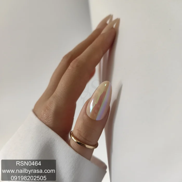 ناخن مصنوعی راسا فرم بادامی رنگ کرمی شاین براق صدفی مدل RSN0464
