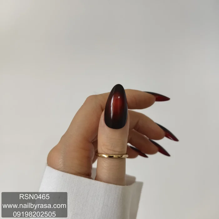ناخن مصنوعی راسا فرم بادامی رنگ قرمز تیره آمبره براق مدل RSN0465