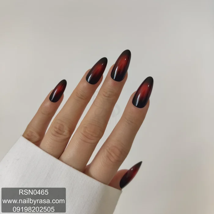 ناخن مصنوعی راسا فرم بادامی رنگ قرمز تیره آمبره براق مدل RSN0465