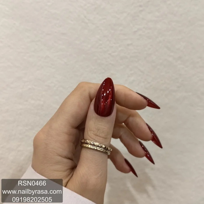 ناخن مصنوعی راسا فرم بادامی رنگ قرمز متالیک براق مدل RSN0466
