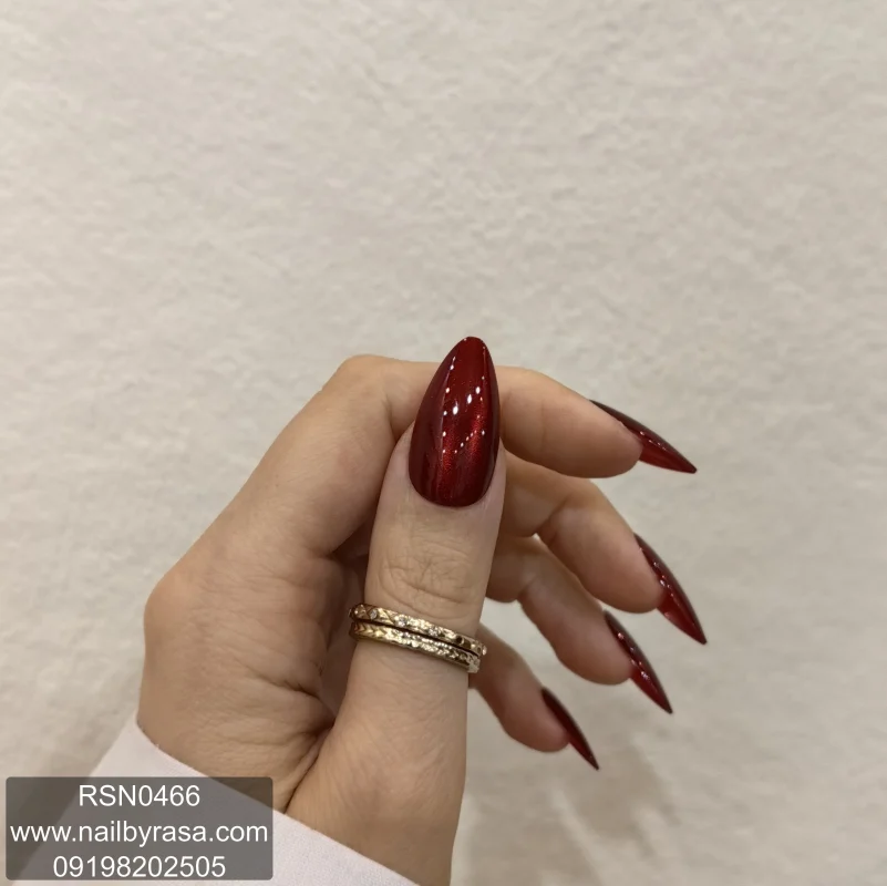 ناخن مصنوعی راسا فرم بادامی رنگ قرمز متالیک براق مدل RSN0466