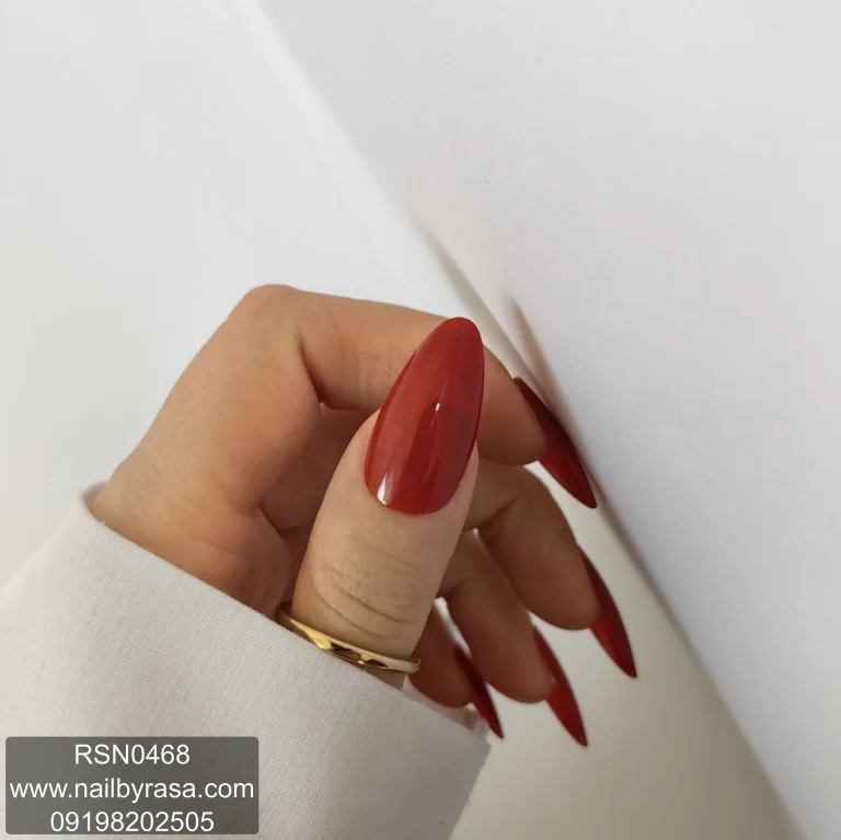 ناخن مصنوعی راسا فرم بادامی رنگ قرمز کلاسیک براق مدل RSN0468