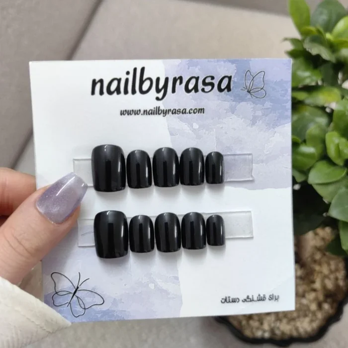 ناخن مصنوعی راسا فرم مربع رنگ مشکی براق