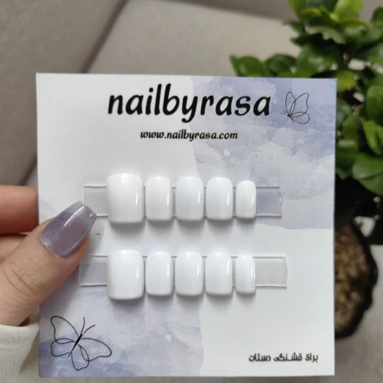 ناخن مصنوعی راسا فرم مربع رنگ سفید براق