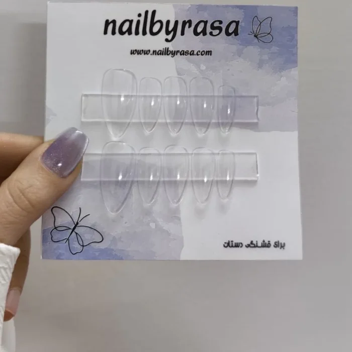 ناخن مصنوعی راسا فرم بادومی شیشه ای بی رنگ