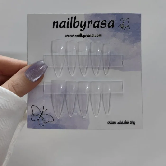 ناخن مصنوعی راسا فرم بادومی بلند شیشه ای بی رنگ