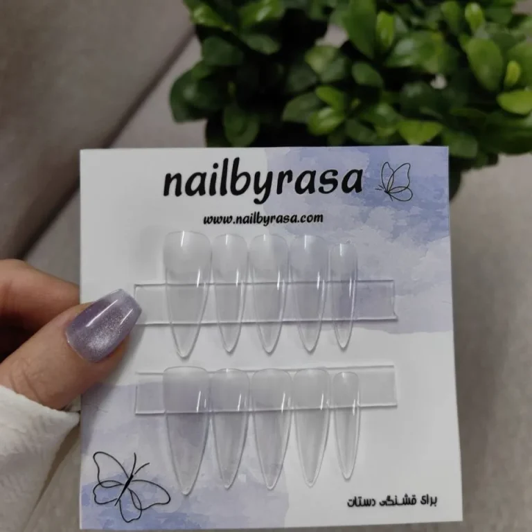 ناخن مصنوعی راسا فرم بادومی بلند شیشه ای بی رنگ