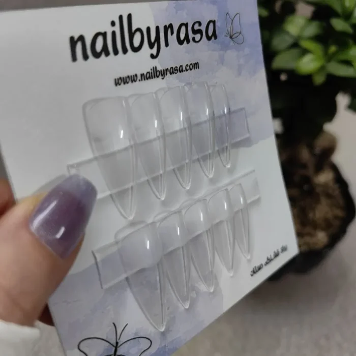 ناخن مصنوعی راسا فرم بادومی بلند شیشه ای بی رنگ