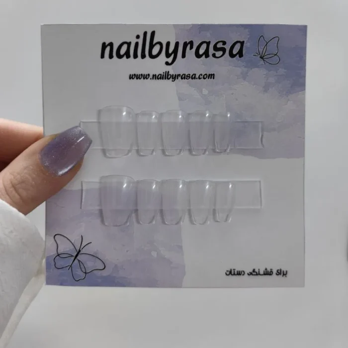 ناخن مصنوعی راسا فرم گلدانی کوتاه شیشه ای بی رنگ