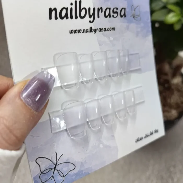 ناخن مصنوعی راسا فرم گلدانی کوتاه شیشه ای بی رنگ