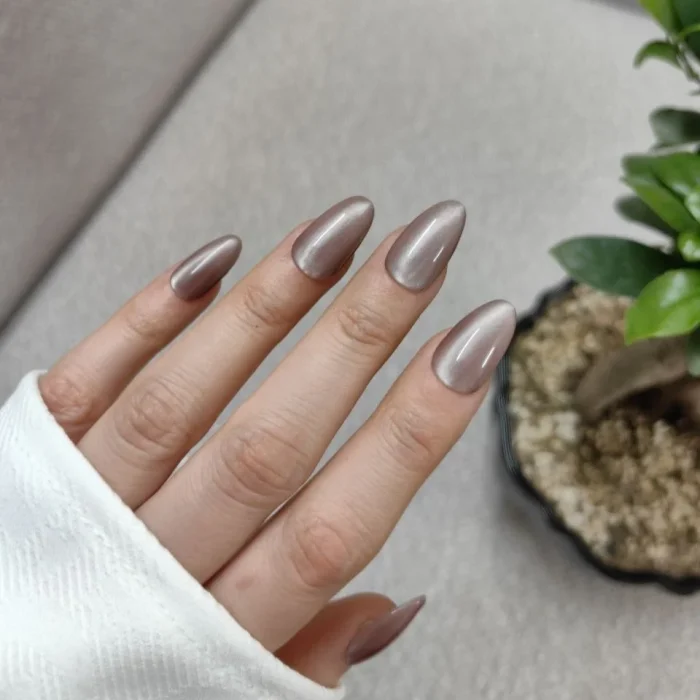 ناخن مصنوعی راسا فرم بادامی رنگ آیس قهوه ای براق