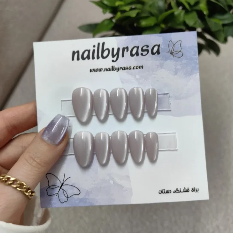 ناخن مصنوعی راسا فرم بادامی رنگ آیس شیری طوسی