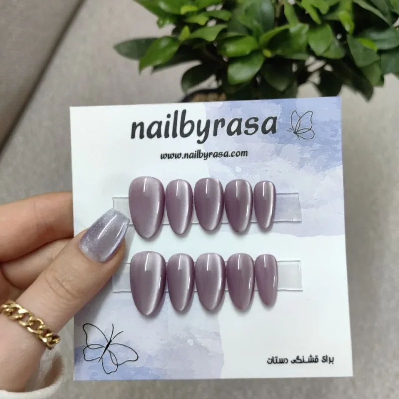 ناخن مصنوعی راسا فرم بادامی رنگ آیس بنفش براق