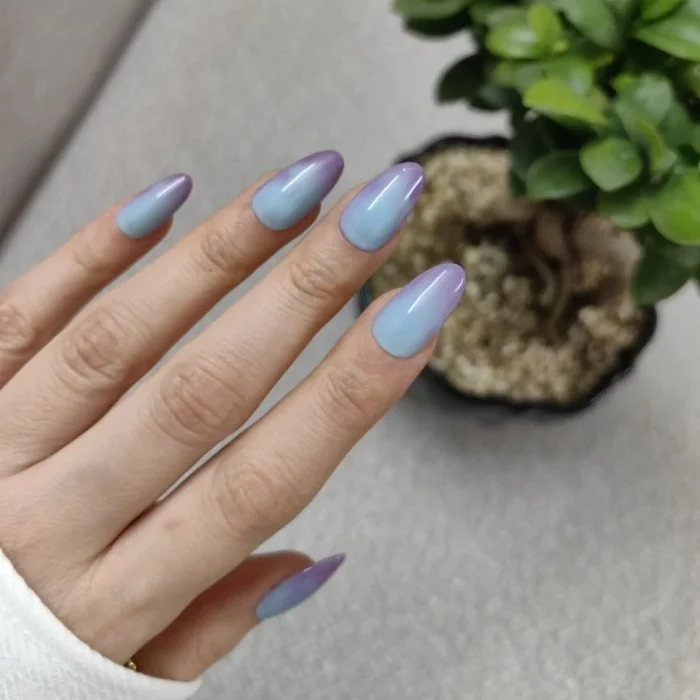 ناخن مصنوعی راسا فرم بادامی رنگ آبی بنفش حرارتی