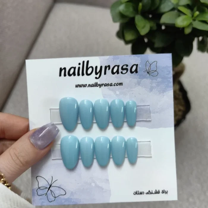 ناخن مصنوعی راسا فرم بادامی رنگ آبی بنفش حرارتی