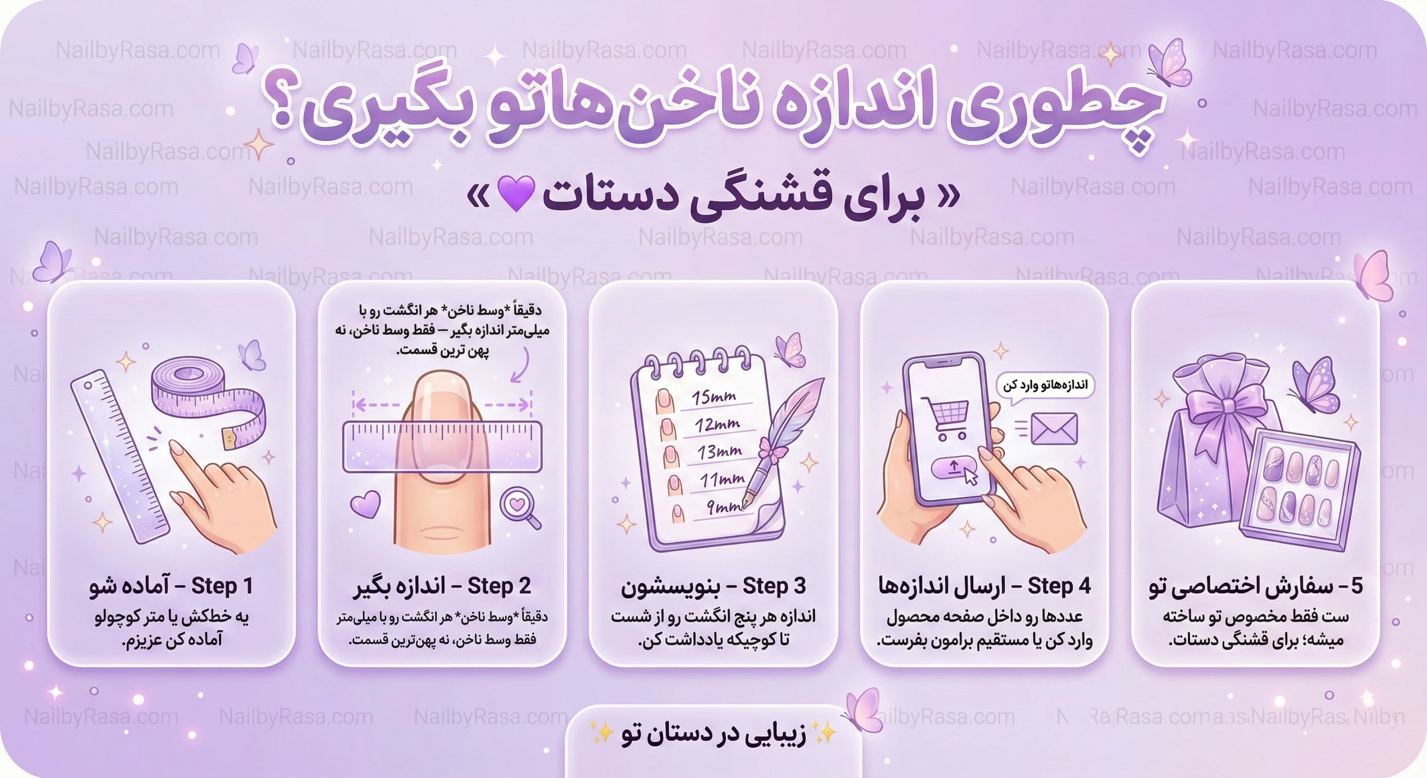 اینفوگرافیک آموزش اندازه‌گیری سایز ناخن