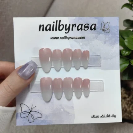 ناخن مصنوعی راسا فرم بادامی طرح بیبی بومر (فرنچ آمبره) صورتی و سفید مدل RSN0493