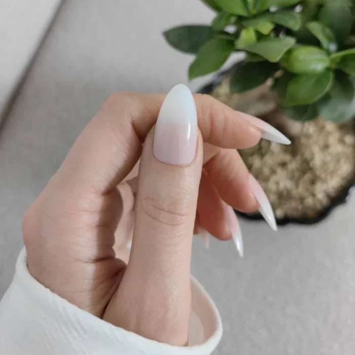 ناخن مصنوعی راسا فرم بادامی طرح بیبی بومر (فرنچ آمبره) صورتی و سفید مدل RSN0493