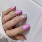 ناخن مصنوعی طرح گل بهاری و شاین ظریف بنفش صورتی براق بادامی راسا - RSN0503
