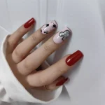 ناخن مصنوعی طرح کارتونی میکی موس اکلیلی نقره ای و قرمز براق مربعی کوتاه راسا - RSN0504