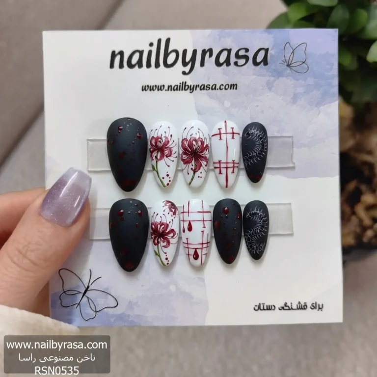 ناخن مصنوعی ژورنالی سرمه ای ساده براق مربعی راسا - RSN0535